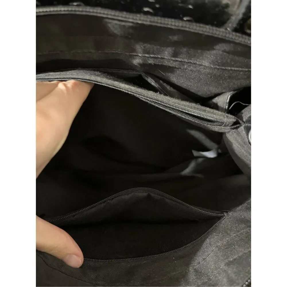 Grossi Faux Ostrich Vegan Leather Satchel: Elegant Black Double Bow